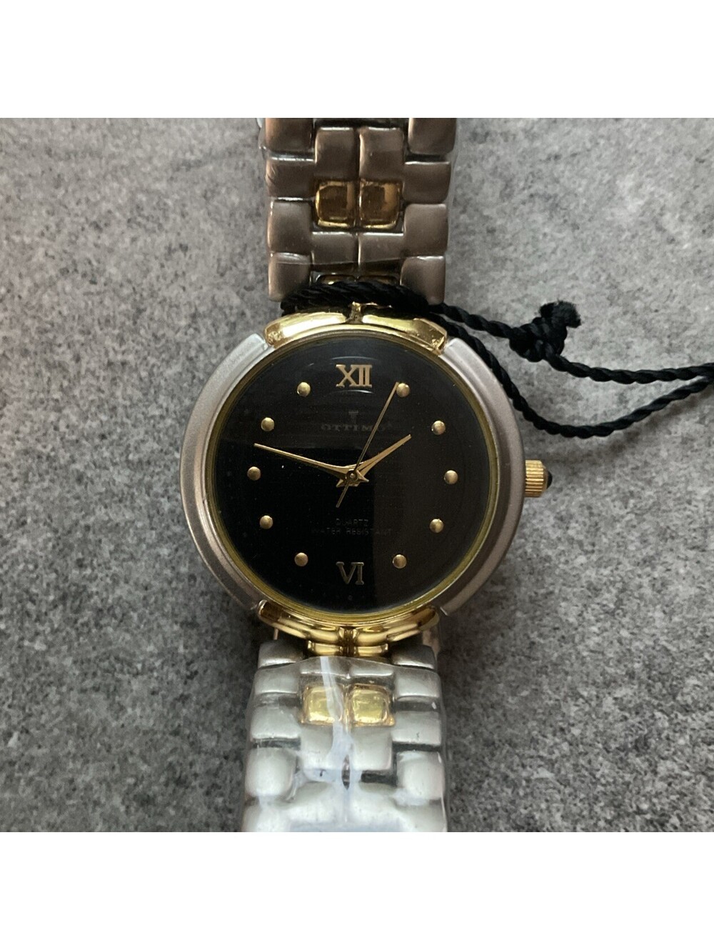 Vintage Ottimo Womens Watch 32mm Two Tone Case & Band Black Dial New A2
